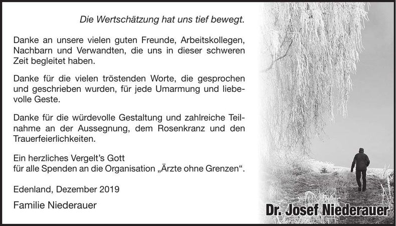 Traueranzeige Josef Niederauer