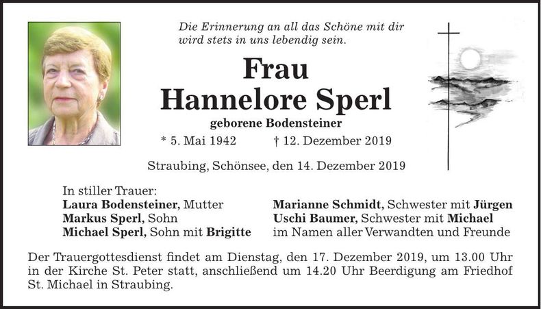 Traueranzeige Hannelore Sperl