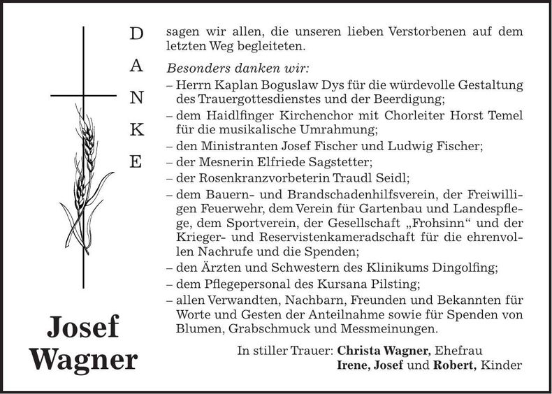 Traueranzeige Josef Wagner