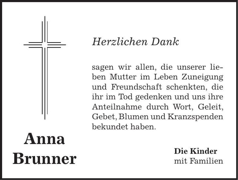 Traueranzeige Anna Brunner