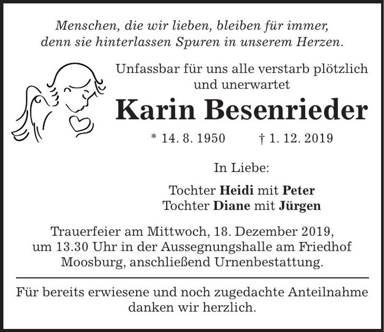 Traueranzeige Karin Besenrieder