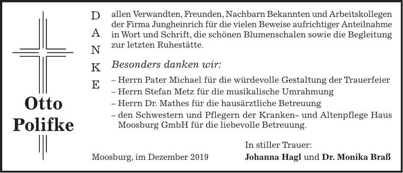 Traueranzeige Maria Polifke
