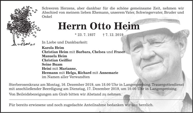 Traueranzeige Otto Heim