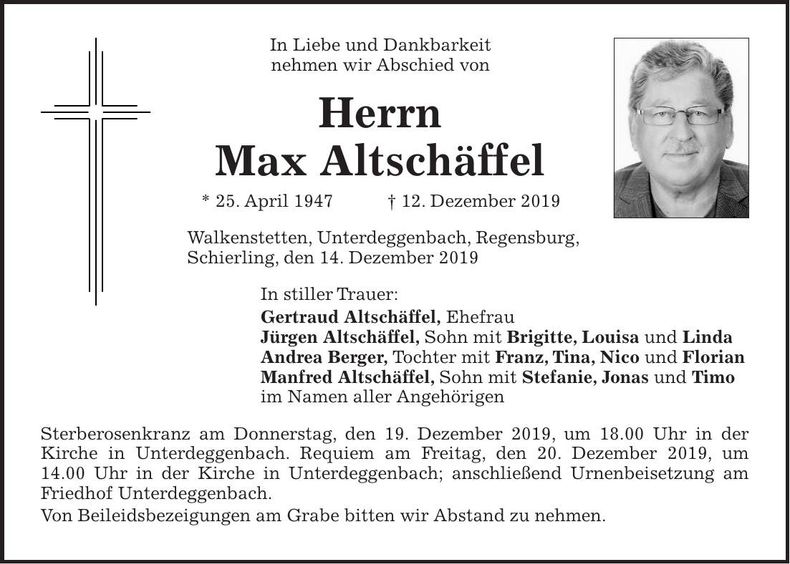 Traueranzeige Max Altschäffel