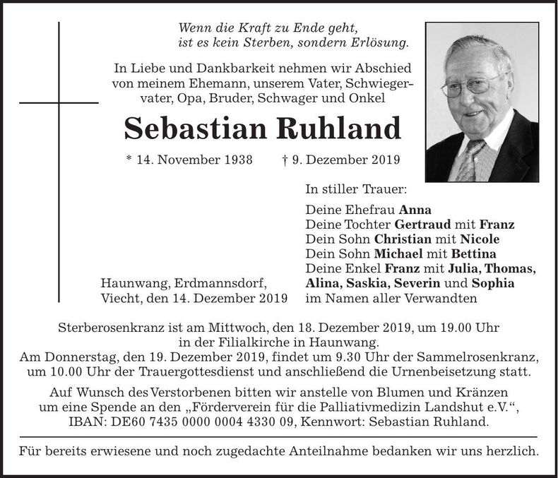 Traueranzeige Sebastian Ruhland
