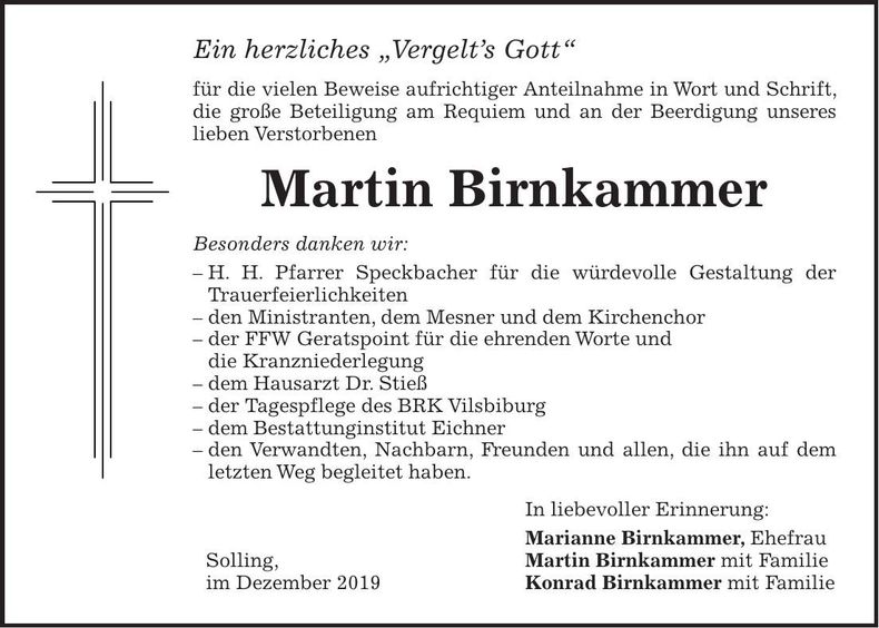 Traueranzeige Martin Birnkammer