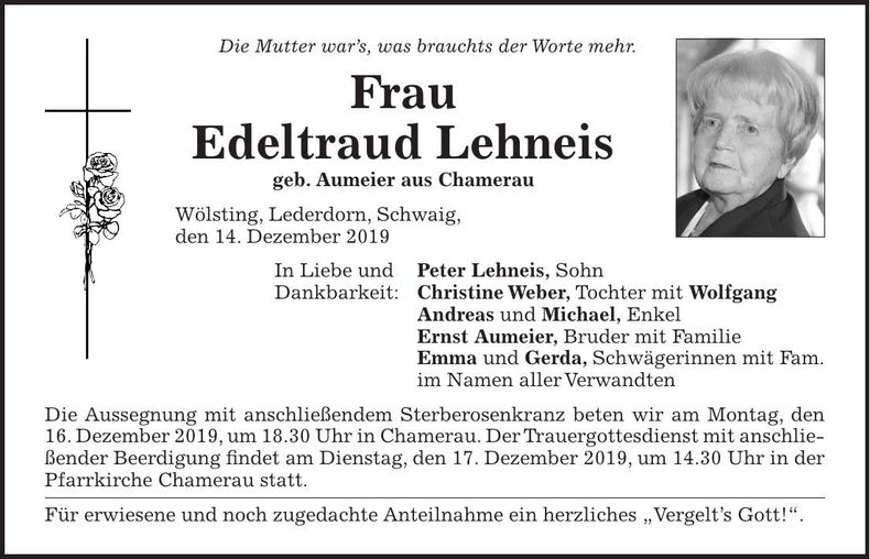 Traueranzeige Edeltraud Lehneis