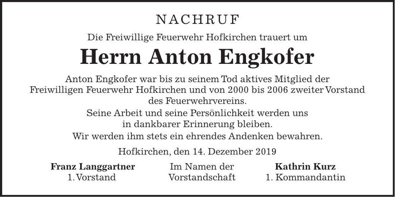 Traueranzeige Anton Engkofer