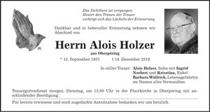 Traueranzeige Alois Holzner