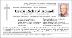 Traueranzeige Richard Konadl