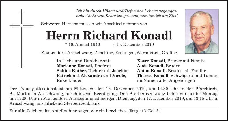 Traueranzeige Richard Konadl