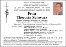 Traueranzeige Theresia Schwarz