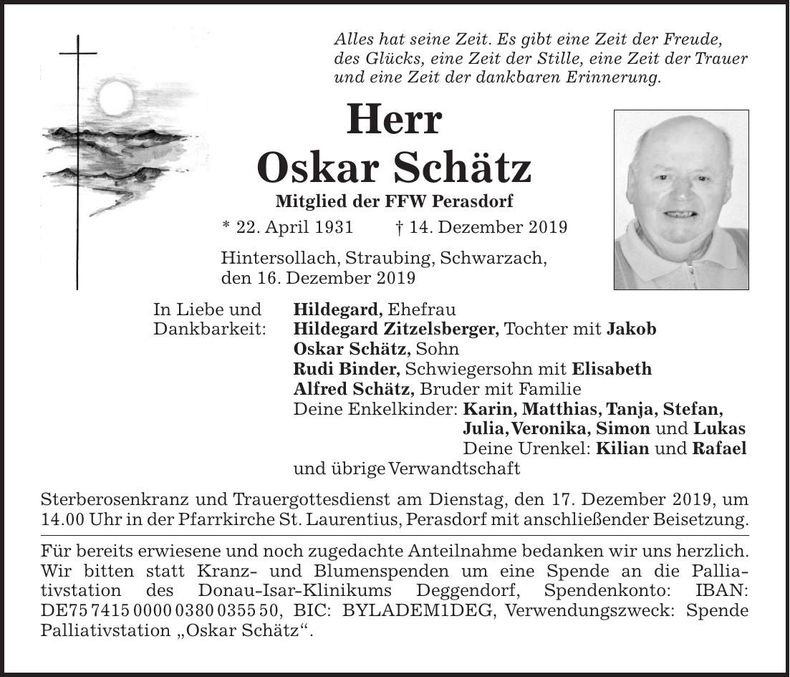 Traueranzeige Oskar Schätz