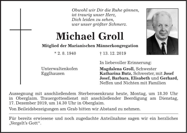 Traueranzeige Michael Groll