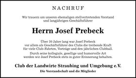 Traueranzeige Josef Prebeck