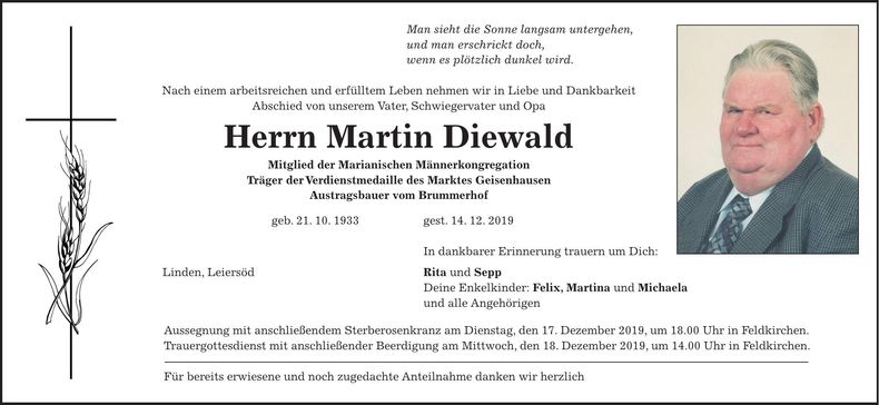 Traueranzeige Martin Diewald