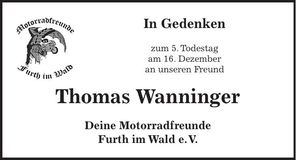 Traueranzeige Thomas Wanninger