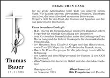 Traueranzeige Thomas Bauer