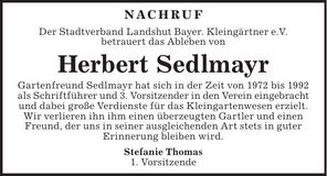 Traueranzeige Herbert Sedlmayr