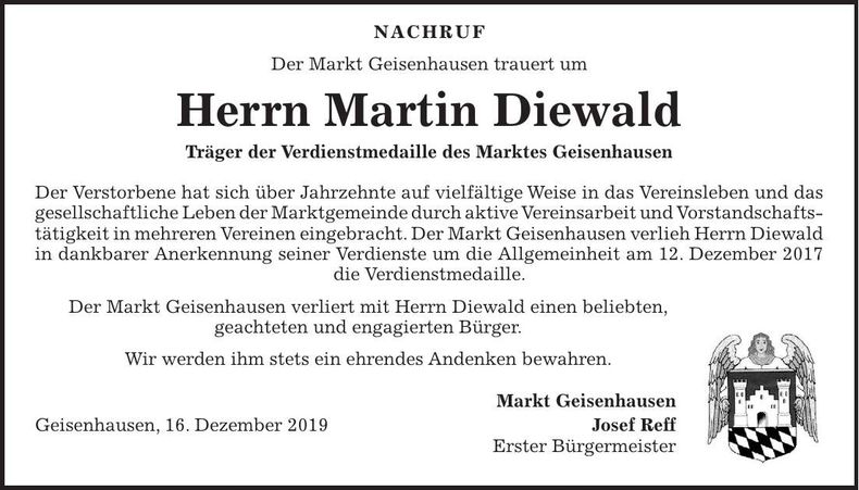 Traueranzeige Martin Diewald