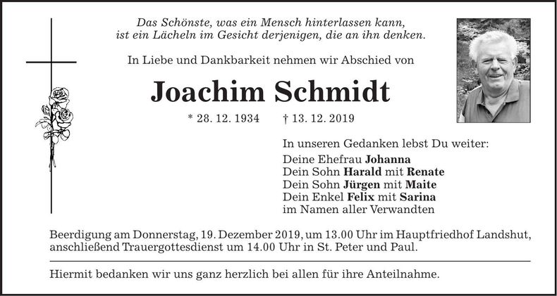 Traueranzeige Joachim Schmidt