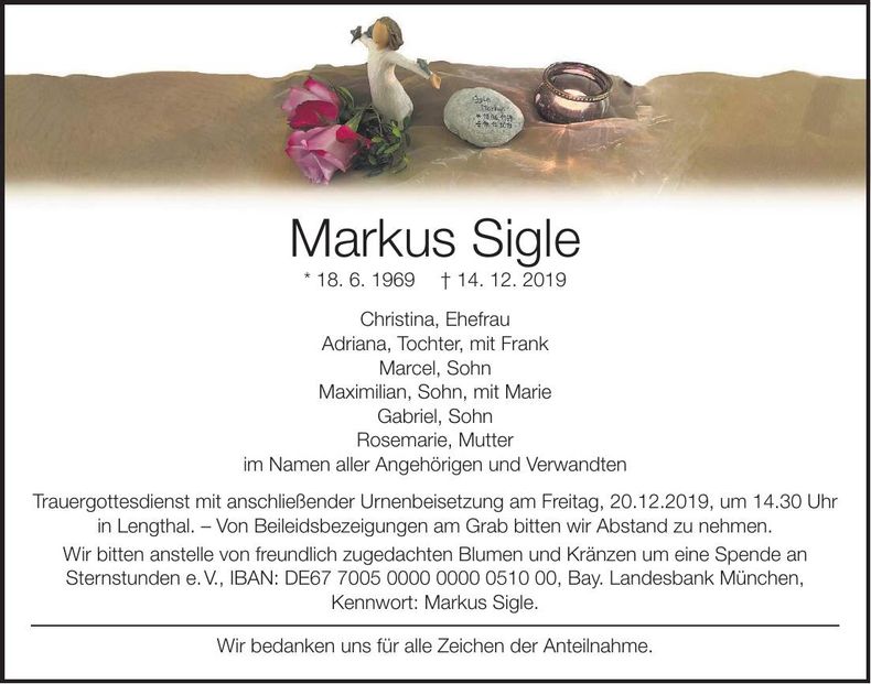 Traueranzeige Markus Sigle