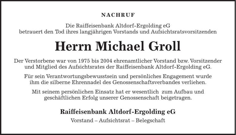 Traueranzeige Michael Groll