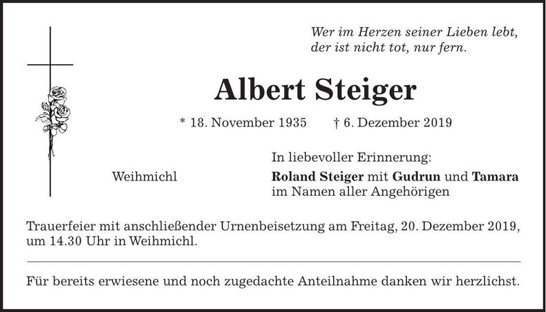 Traueranzeige Albert Steiger