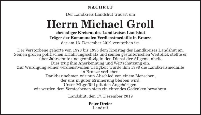 Traueranzeige Michael Groll
