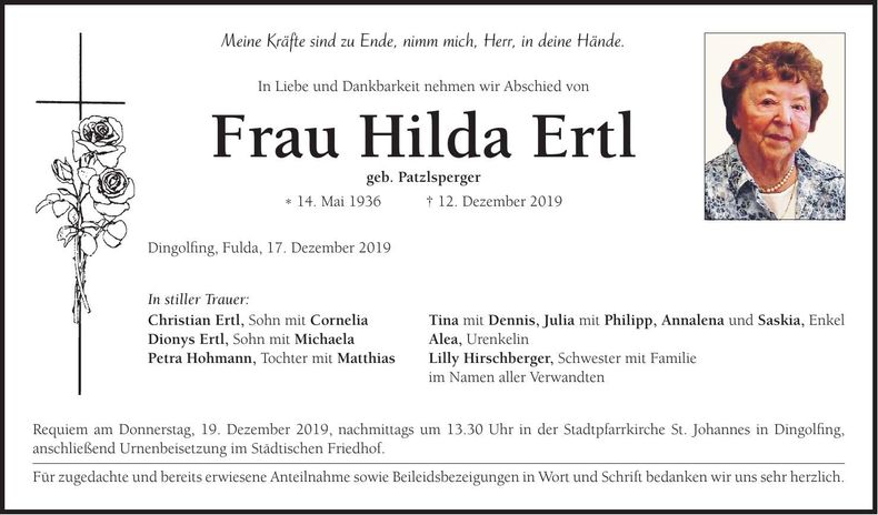 Traueranzeige Hilda Ertl