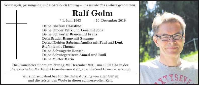 Traueranzeige Ralf Golm