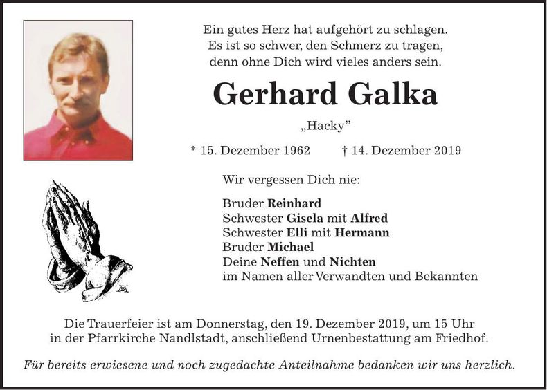 Traueranzeige Gerhard Galka