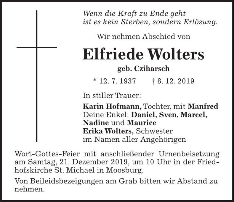 Traueranzeige Elfriede Wolters