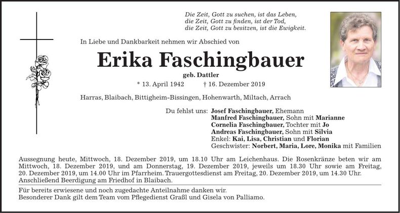 Traueranzeige Erika Faschingbauer