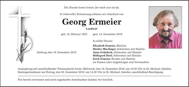 Traueranzeige Georg Ermeier