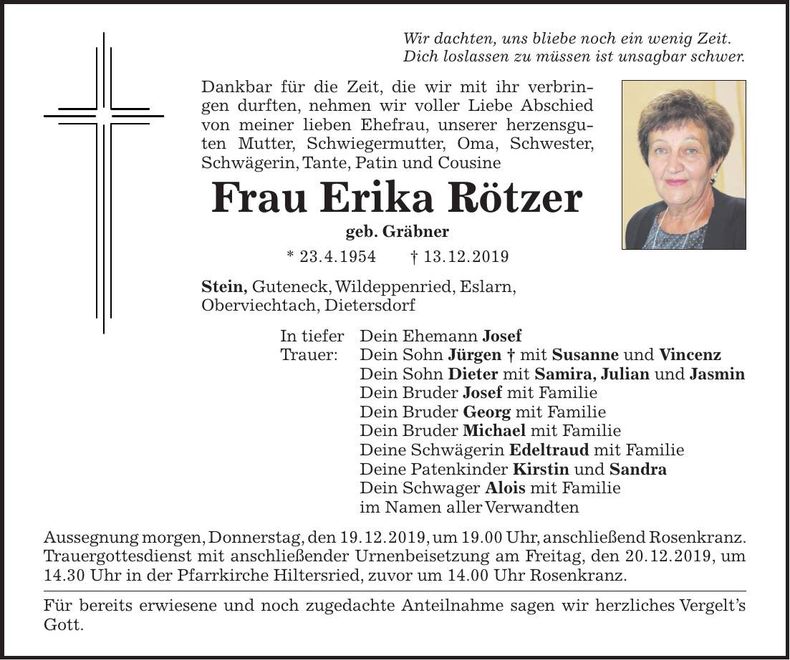 Traueranzeige Erika Rötzer