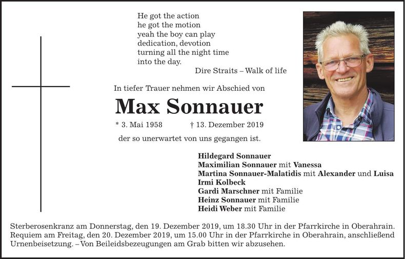 Traueranzeige Max Sonnauer