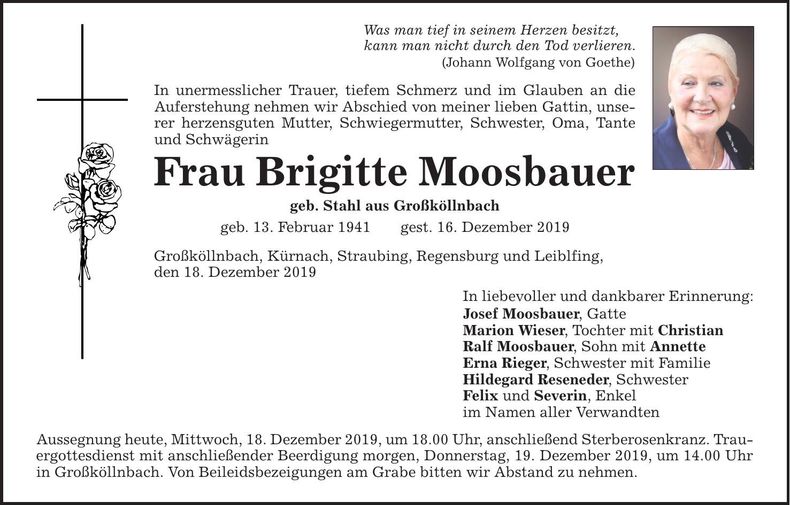 Traueranzeige Brigitte Moosbauer