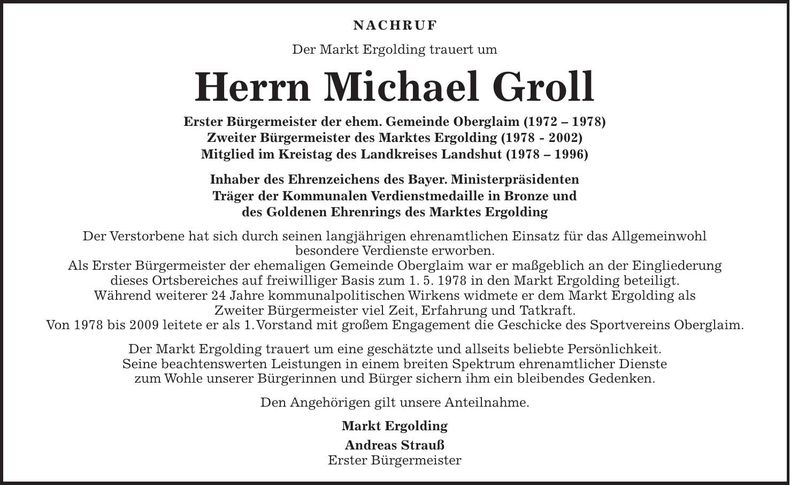 Traueranzeige Michael Groll