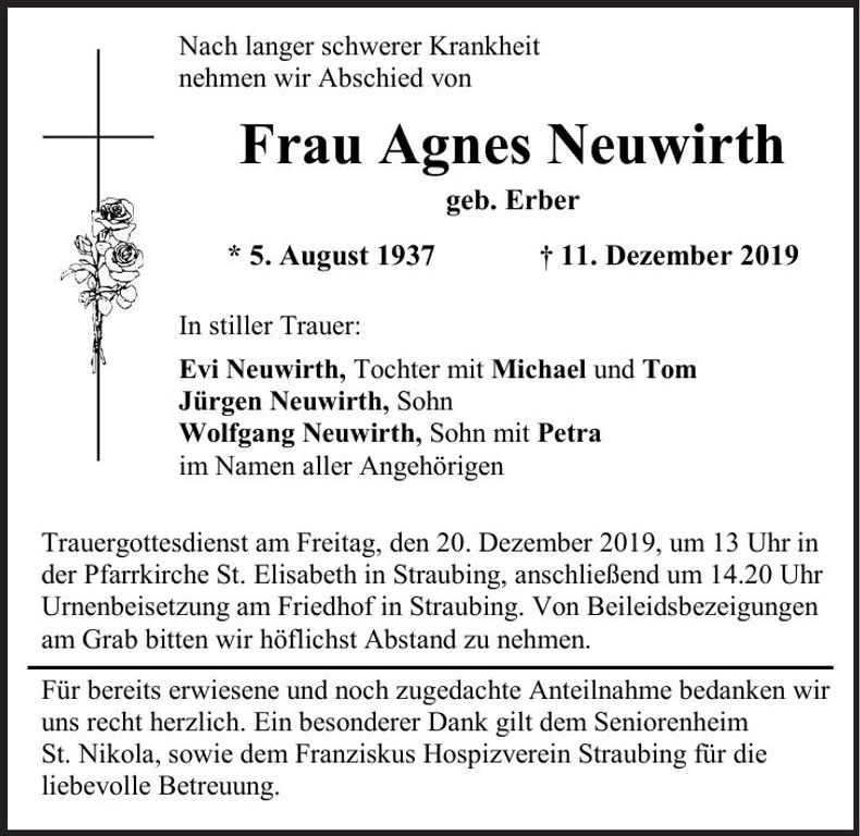 Traueranzeige Agnes Neuwirth