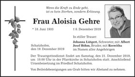 Traueranzeige Aloisia Gehre