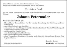 Traueranzeige Johann Petermaier