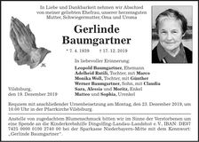 Traueranzeige Baumgartner Gerlinde