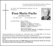 Traueranzeige Maria Fuchs