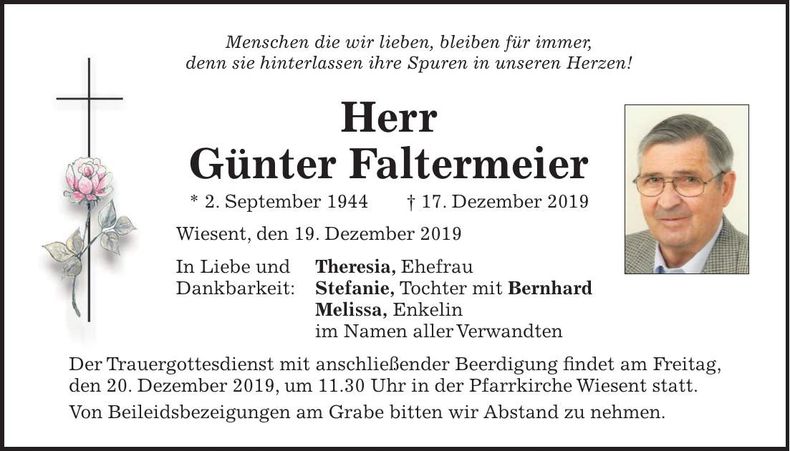 Traueranzeige Günter Faltermeier