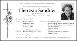 Traueranzeige Theresia Sandner