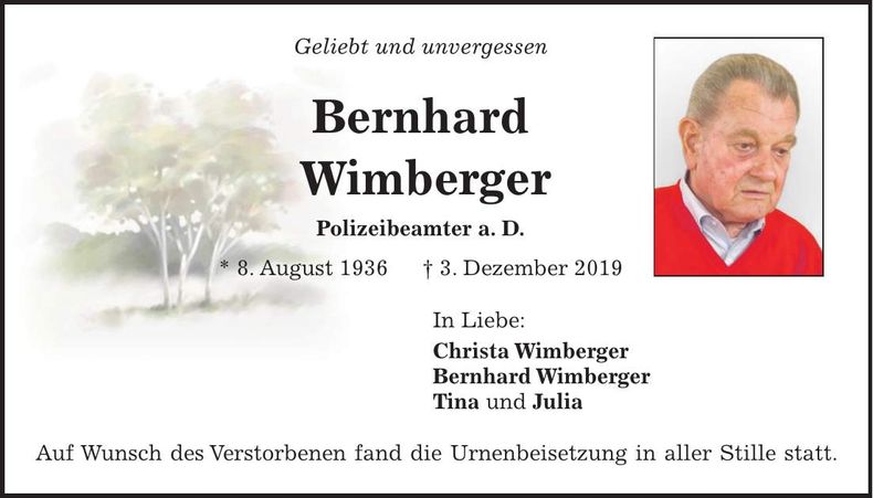 Traueranzeige Bernhard Wimberger