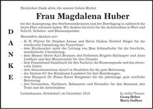 Traueranzeige Magdalena Huber