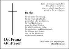 Traueranzeige Franz Dr. Quitterer