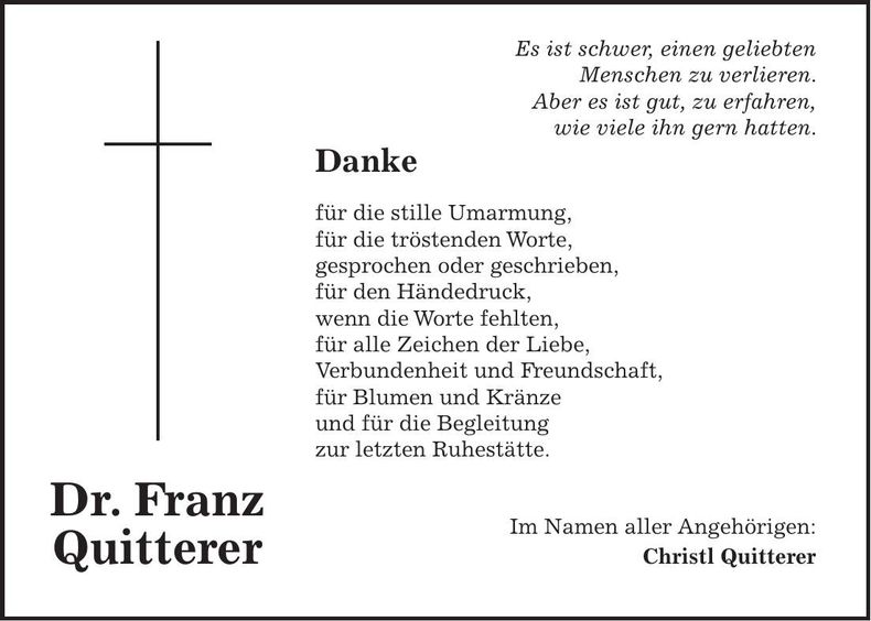 Traueranzeige Franz Dr. Quitterer